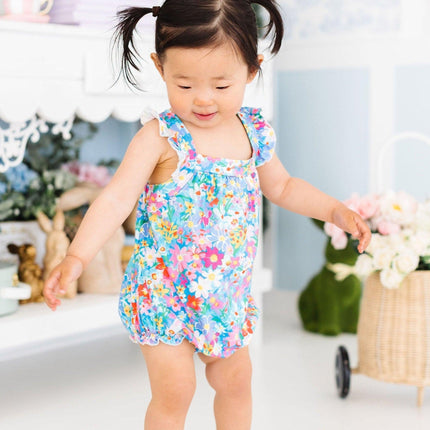 Preppy Floral Ruffle Cross Back Romper