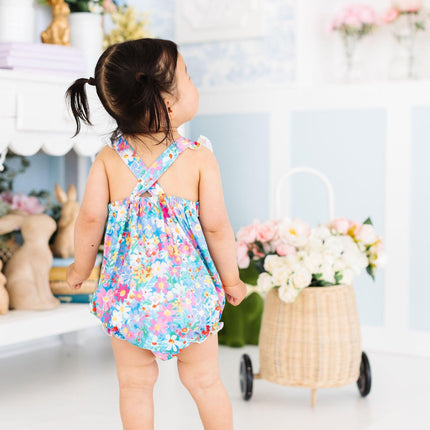 Preppy Floral Ruffle Cross Back Romper