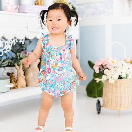 Preppy Floral Ruffle Cross Back Romper