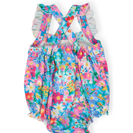 Preppy Floral Ruffle Cross Back Romper