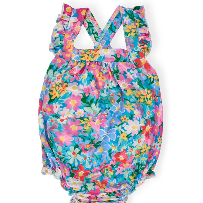 Preppy Floral Ruffle Cross Back Romper - Dashing Nova