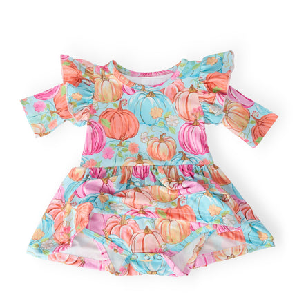 Preppy Pumpkins 3/4 Sleeve Twirl Flutter Bodysuit