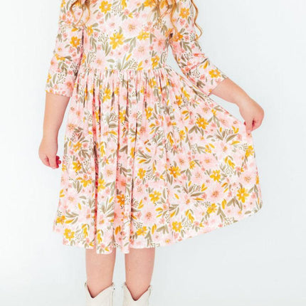 Pretty Peachy 3/4 Sleeve Pocket Twirl Dress