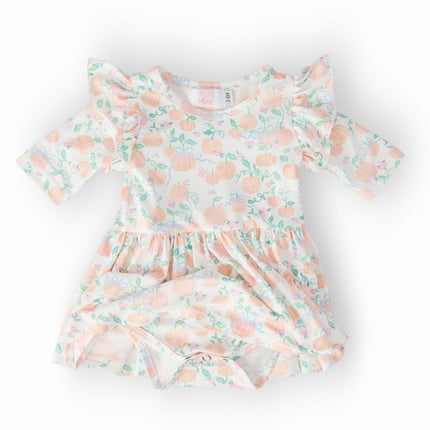 Pretty Pumpkins 3/4 Sleeve Flutter Twirl Bodysuit