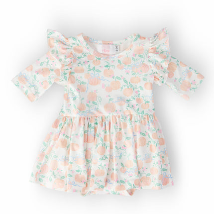 Pretty Pumpkins 3/4 Sleeve Flutter Twirl Bodysuit
