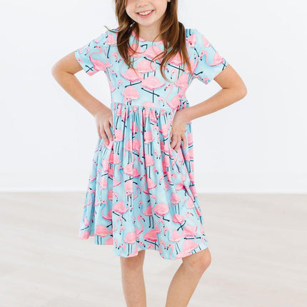 Pretty in Pink Flamingos S/S Pocket Twirl Dress