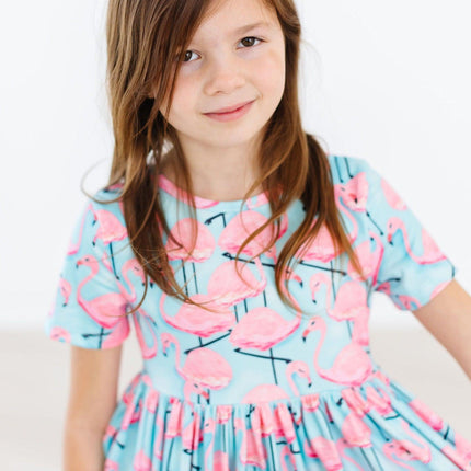 Pretty in Pink Flamingos S/S Pocket Twirl Dress