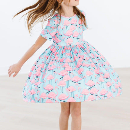 Pretty in Pink Flamingos S/S Pocket Twirl Dress