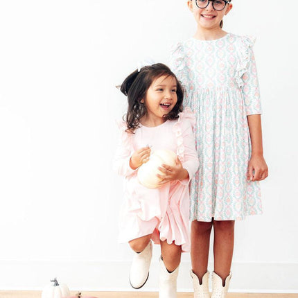 Pumpkin Kisses, Harvest Wishes 3/4 Sleeve Ruffle Twirl Dress