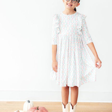 Pumpkin Kisses, Harvest Wishes 3/4 Sleeve Ruffle Twirl Dress