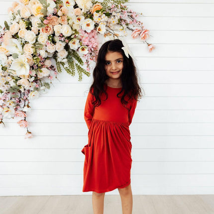 Pumpkin Spice 3/4 Sleeve Pocket Twirl Dress