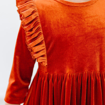 Pumpkin Spice Velvet Ruffle Twirl Dress