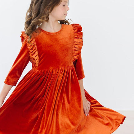 Pumpkin Spice Velvet Ruffle Twirl Dress