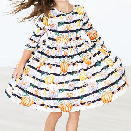 Pumpkins & Peonies 3/4 Sleeve Pocket Twirl Dress