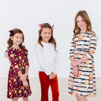 Pumpkins & Peonies 3/4 Sleeve Pocket Twirl Dress