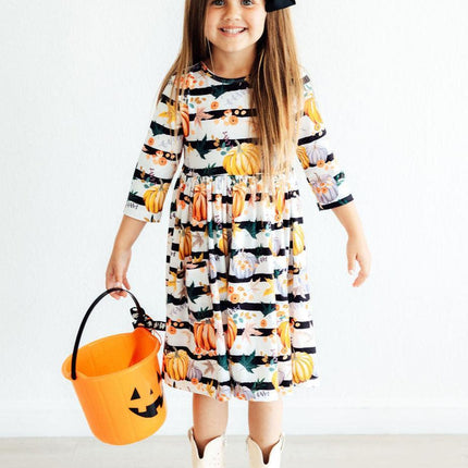 Pumpkins & Peonies 3/4 Sleeve Pocket Twirl Dress