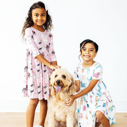 Puppy Kisses 3/4 Sleeve Pocket Twirl Dress