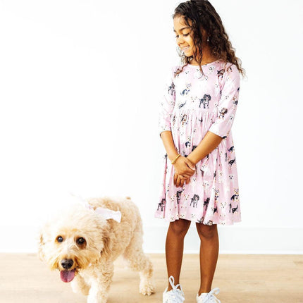 Puppy Kisses 3/4 Sleeve Pocket Twirl Dress