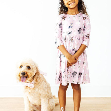 Puppy Kisses 3/4 Sleeve Pocket Twirl Dress