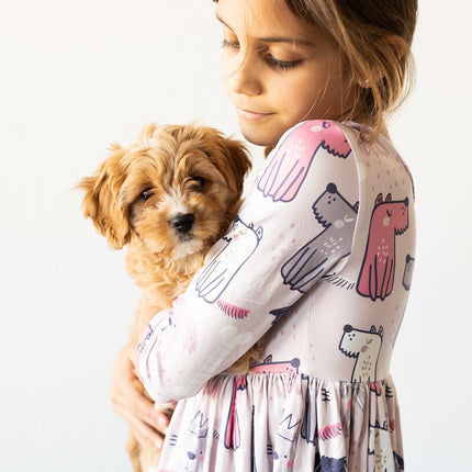 Puppy Party 3/4 Sleeve Pocket Twirl Dress