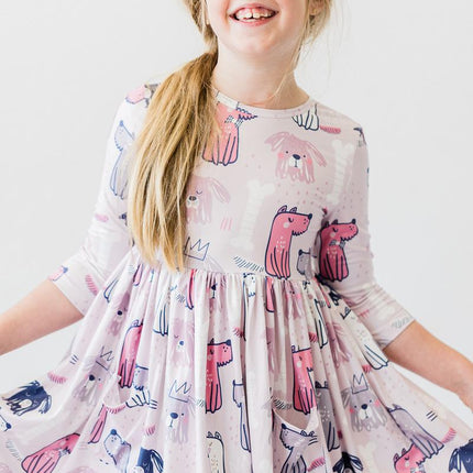 Puppy Party 3/4 Sleeve Pocket Twirl Dress