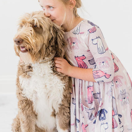 Puppy Party 3/4 Sleeve Pocket Twirl Dress