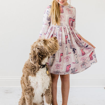 Puppy Party 3/4 Sleeve Pocket Twirl Dress