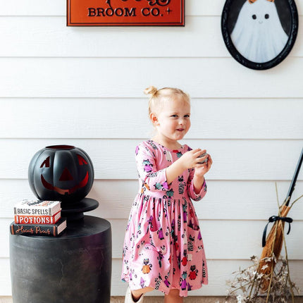 Purr-fectly Spooky 3/4 Sleeve Pocket Twirl Dress