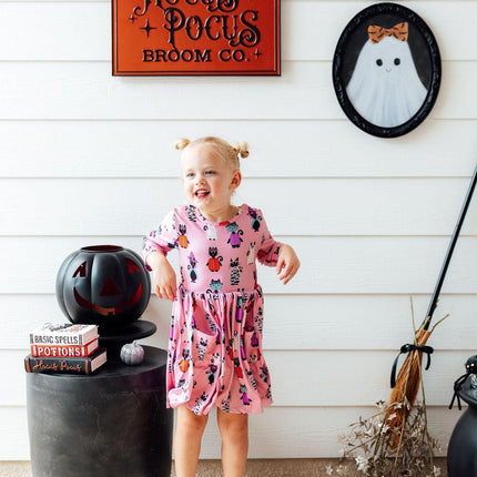 Purr-fectly Spooky 3/4 Sleeve Pocket Twirl Dress
