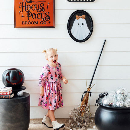 Purr-fectly Spooky 3/4 Sleeve Pocket Twirl Dress