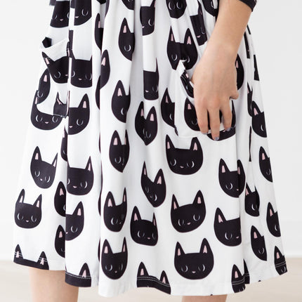 Purrfect 3/4 Sleeve Pocket Twirl Dress