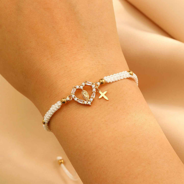 Virgin Mary Braided Bracelet with Cross Pendant