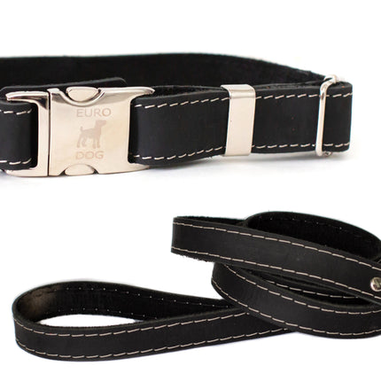 Quick-Release Style Leather Collar and Leash Set