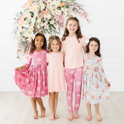 Peach Rainbow 3/4 Sleeve Pocket Twirl Dress