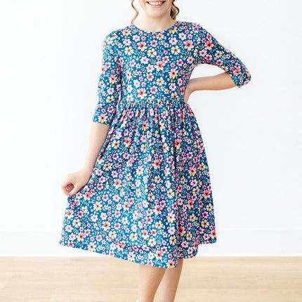 Rainforest Blooms 3/4 Sleeve Pocket Twirl Dress