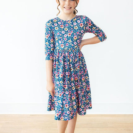 Rainforest Blooms 3/4 Sleeve Pocket Twirl Dress