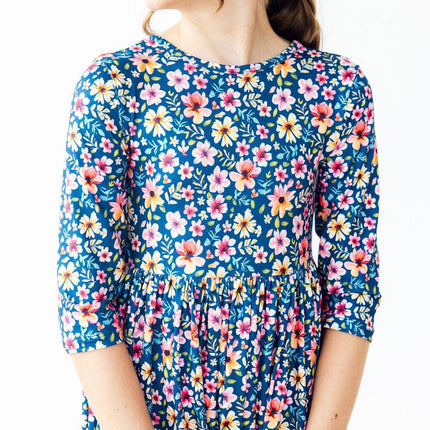 Rainforest Blooms 3/4 Sleeve Pocket Twirl Dress