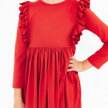 Red L/S Ruffle Twirl Dress