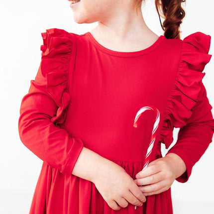 Red L/S Ruffle Twirl Dress