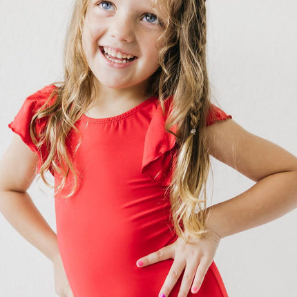 Red S/S Flutter Sleeve Leotard