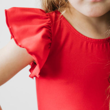 Red S/S Flutter Sleeve Leotard