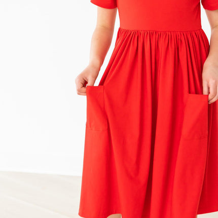 Red S/S Pocket Twirl Dress