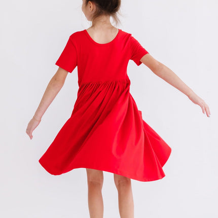 Red S/S Pocket Twirl Dress