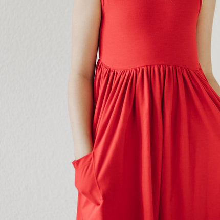 Red Tank Pocket Twirl Dress