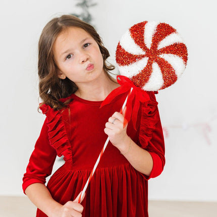 Red Velvet Ruffle Twirl Dress