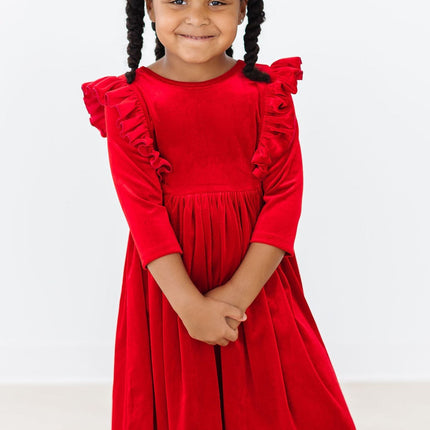 Red Velvet Ruffle Twirl Dress