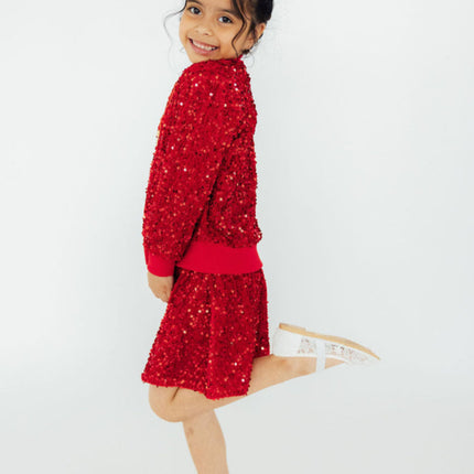 Red Velvet Sequin Twirl Skort