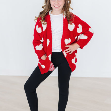Red/Coconut Heart Cozy Cardigan