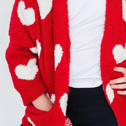 Red/Coconut Heart Cozy Cardigan