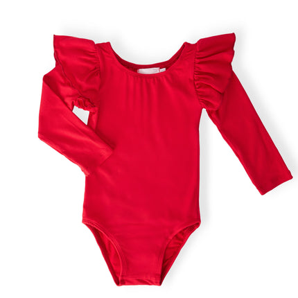 Red L/S Flutter Sleeve Leotard